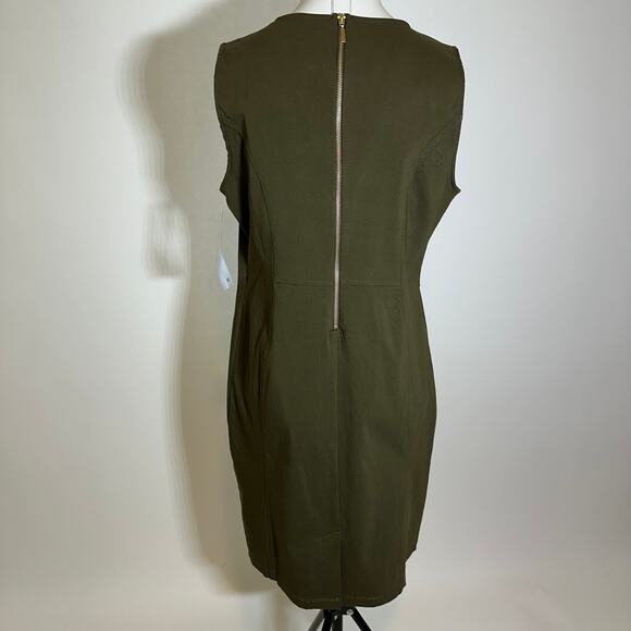 NWT Nina Leonard Olive Green Sleeveless Sheath Dress Career Womens Size Large L - Picture 6 of 12